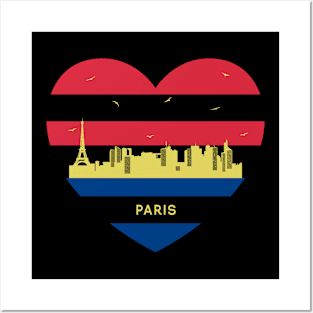 France Skyline cityscape Heart Shape Birds Flying Paris Posters and Art